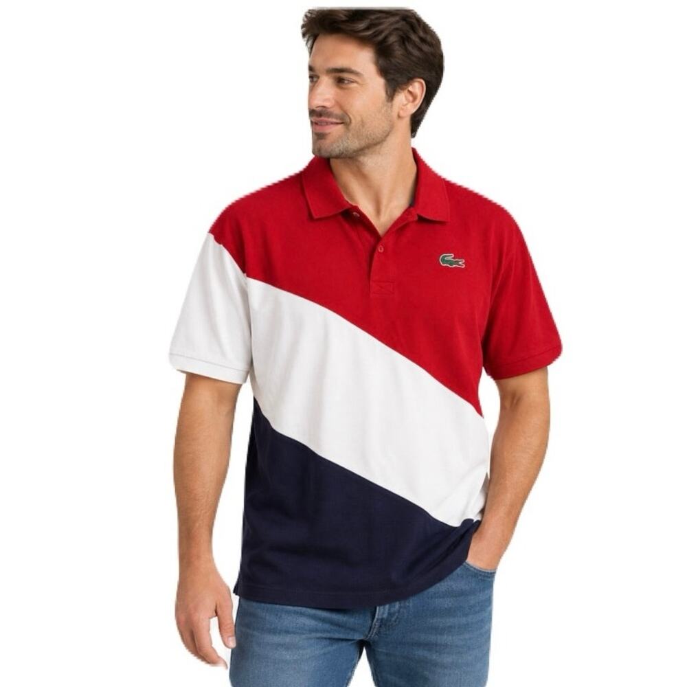 Lacoste Sport Men’s XXL Colorblock Polo Shirt Red White Navy Crocodile Logo